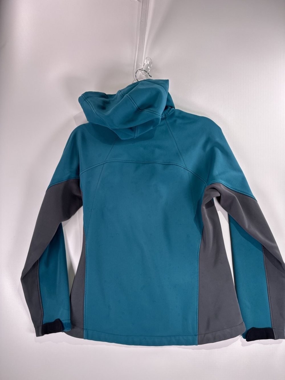 REI Womens XS Gorpcore Softshell Hooded Jacket Teal Gray Colorblock Y2K - Picture 3 of 11